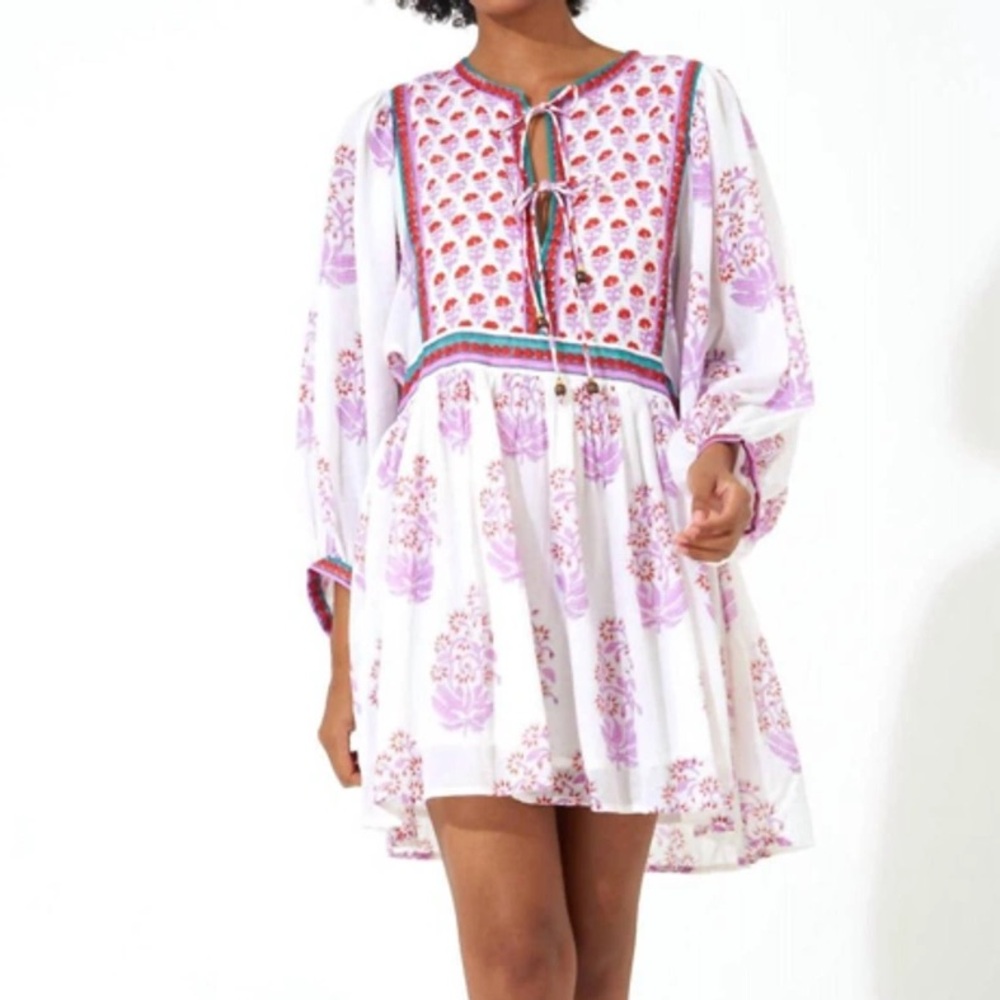 Oliphant Purple and White Floral Mini Dress